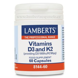 Vitamina D3 1000 UI y K2 90 mcg. Lamberts - 60 cápsulas