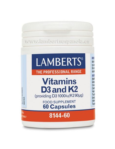 Vitamina D3 1000 UI y K2 90 mcg. Lamberts - 60 cápsulas