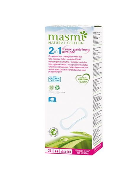 Protegeslips Maxi Plus y Compresa Ultrafina 2 en 1 Masmi - 24 unidades