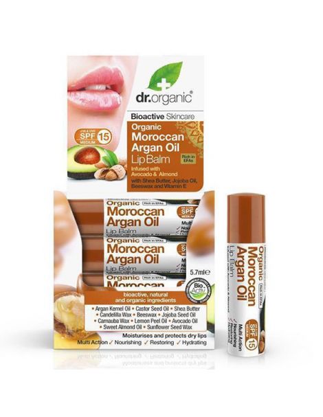 Bálsamo Labial con Aceite de Argán Marroquí Dr. Organic - 5,7 ml.