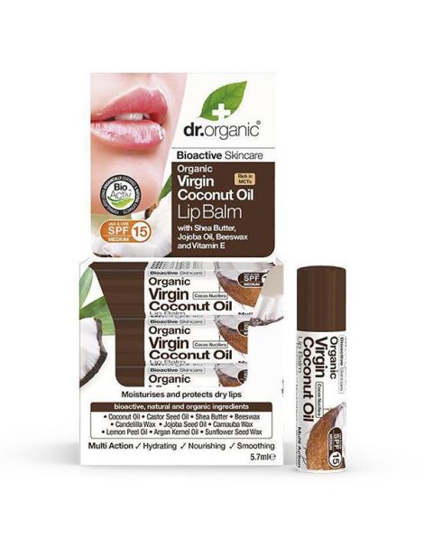 Bálsamo Labial con Aceite de Coco Dr. Organic - 5,7 ml.