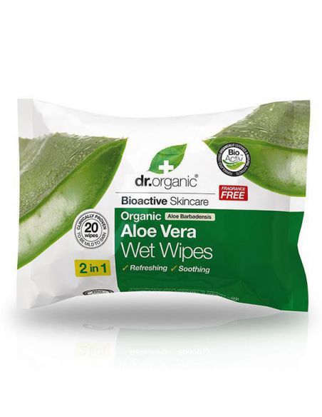 Toallitas Húmedas con Aloe Vera Dr. Organic - 20 unidades