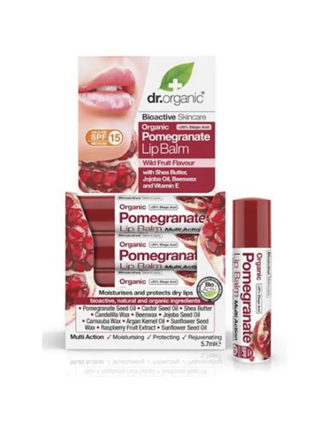 Bálsamo Labial de Granada Dr. Organic - 5,7 ml.