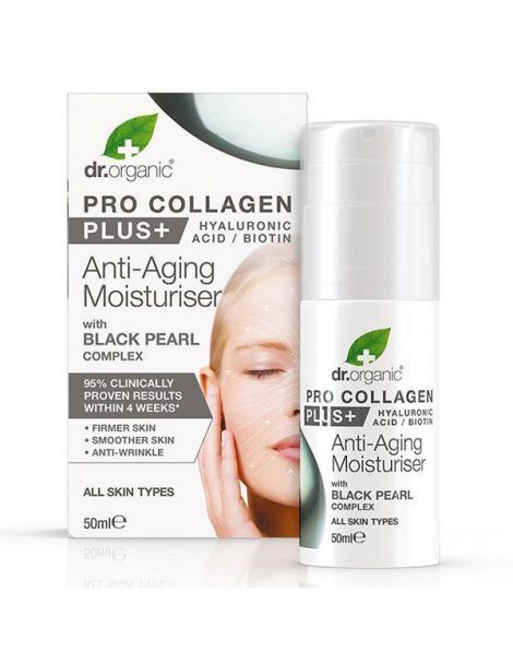 Crema Antiedad Pro-Collagen Plus Perla Negra Dr. Organic - 50 ml.