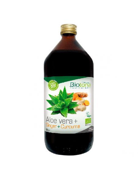 Jugo de Aloe Vera + Jengibre + Cúrcuma Bio Biotona - 1000 ml.