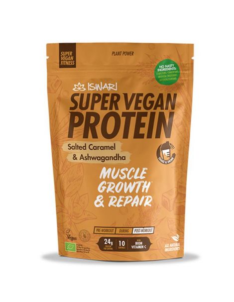 Super Vegan Protein Caramelo Salado-Ashwagandha Bio Iswari - 350 gramos