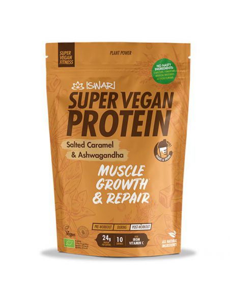 Super Vegan Protein Caramelo Salado-Ashwagandha Bio Iswari - 350 gramos