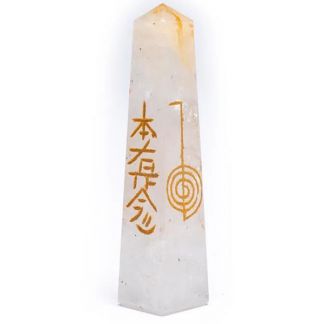 Obelisco Cristal de Roca con Símbolos Reiki