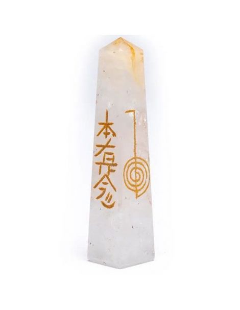 Obelisco Cristal de Roca con Símbolos Reiki