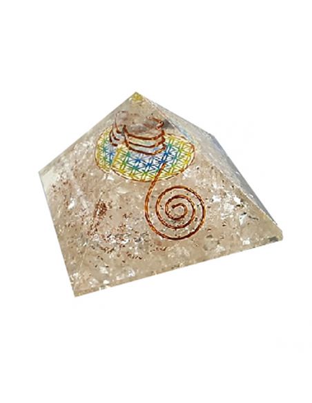 Orgonita Pirámide Cuarzo con Flor de la Vida 9x9 cm.