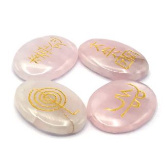 Set de Cristales de Cuarzo Rosa con Símbolos Reiki