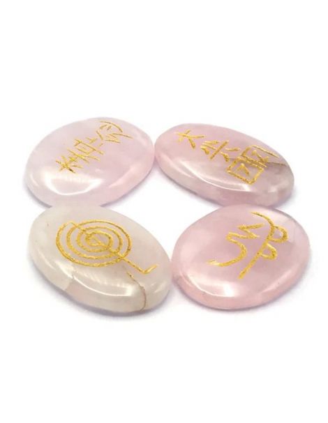 Set de Cristales de Cuarzo Rosa con Símbolos Reiki