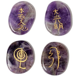 Set de Cristales de Amatista con Símbolos Reiki