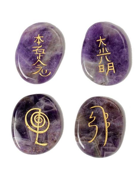 Set de Cristales de Amatista con Símbolos Reiki