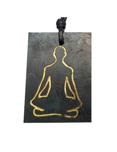 Colgante Rectángulo Buda Dorado Shungit