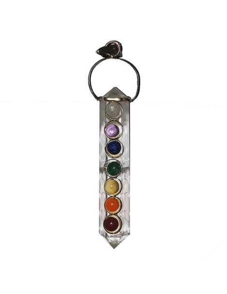 Colgante de Cuarzo con Gemas de los Siete Chakras Plata