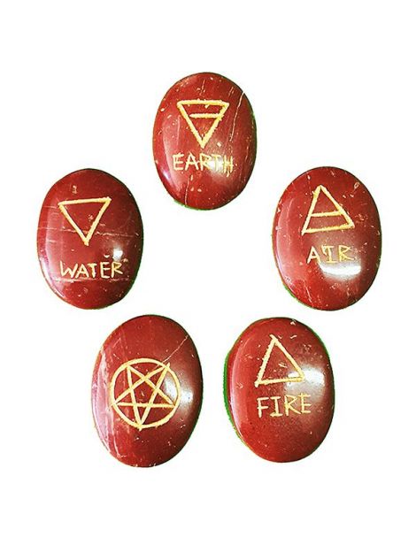 Set de Piedras Jaspe Rojo con Símbolos 5 Elementos