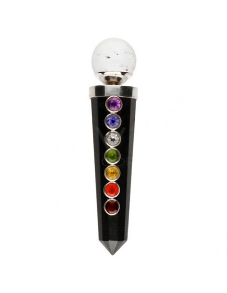 Vara Canalizadora de Shungit, Cuarzo y Chakras en Plata de Ley 925