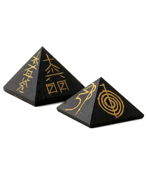 Pirámide de Shungit con Símbolos Reiki - 3x3 cm.