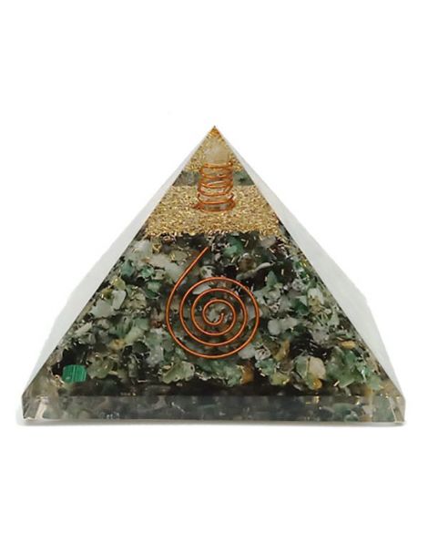Orgonita Pirámide Esmeralda y Espiral 7x7 cm.