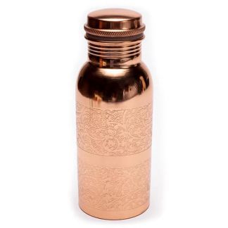 Botella de Cobre con Diseño Floral Grabado - 500 ml.