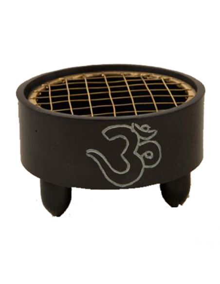 Incensario Bol Piedra Jabón Negra Rejilla Símbolo OM