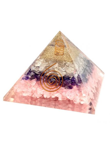 Orgonita Pirámide dos Cuarzos, Amatista y Espiral 7x7 cm.