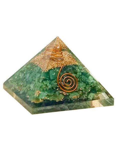 Orgonita Pirámide Cuarzo Verde y Espiral 7x7 cm.