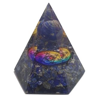 Orgonita Pirámide Hexagonal Lapislázuli con Esfera y Metatrón 7x8 cm.