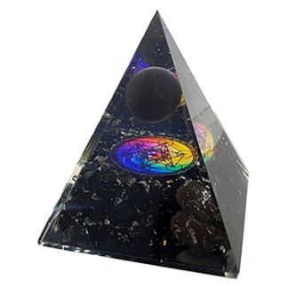 Orgonita Pirámide Turmalina Negra con Esfera y Metatrón 7x7 cm.