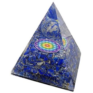 Orgonita Pirámide Lapislázuli con Esfera y Flor de la Vida 7x7 cm.