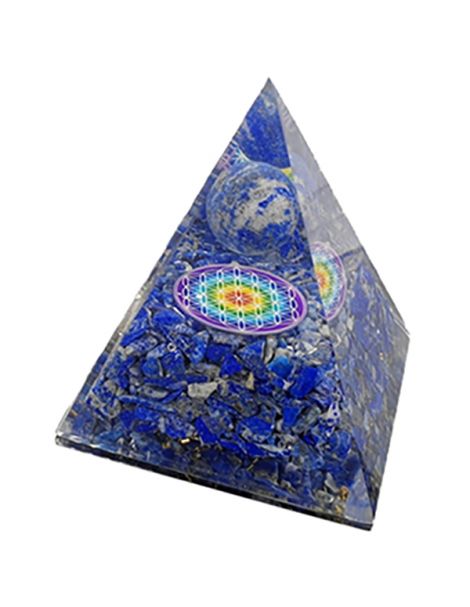 Orgonita Pirámide Lapislázuli con Esfera y Flor de la Vida 7x7 cm.