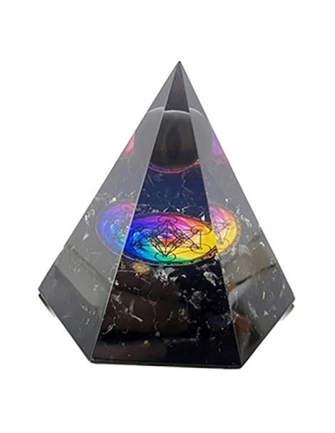 Orgonita Pirámide Hexagonal Turmalina Negra con Esfera y Metatrón 7x8 cm.