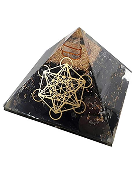 Orgonita Pirámide Shungit con Metatrón 7x7 cm.