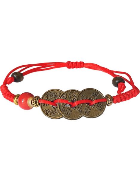 Pulsera Roja 3 Monedas Chinas (Atrae la Suerte y la Abundancia)