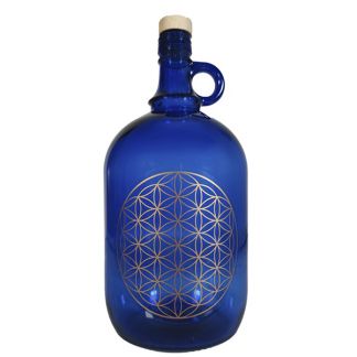 Garrafa de Vidrio Azul de Murano con Flor de la Vida - 2 litros