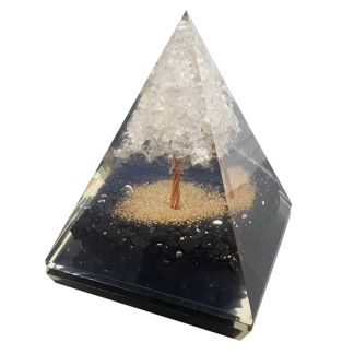 Orgonita Pirámide Shungit con Árbol de Cuarzo 7x7 cm.
