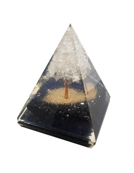 Orgonita Pirámide Shungit con Árbol de Cuarzo 7x7 cm.