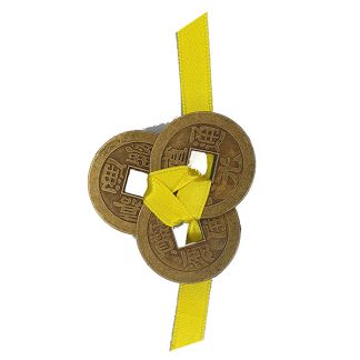 Tres Monedas Chinas Entrelazadas Amarillo Felicidad