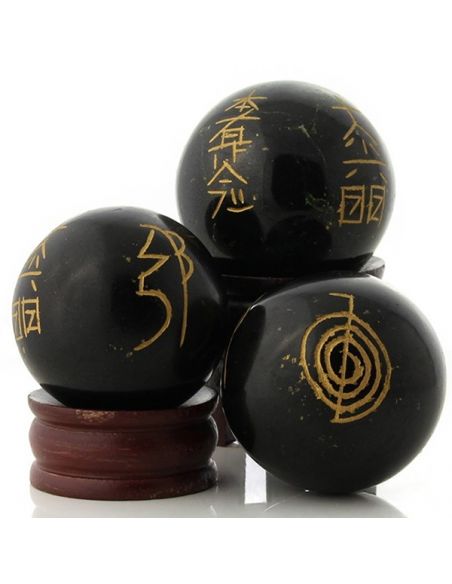 Esfera de Turmalina Negra con Símbolos Reiki - 5 cm. (1 unidad)