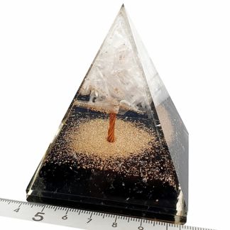 Orgonita Pirámide Turmalina con Árbol de Selenita 7x7 cm.