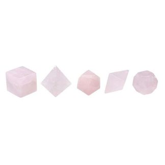 Juego de Cinco Poliedros de Cuarzo Rosa en Bolsa de Tela