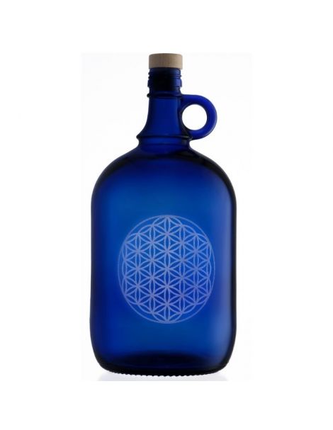 Garrafa de Vidrio Azul de Murano con Flor de la Vida Grabada - 2 litros