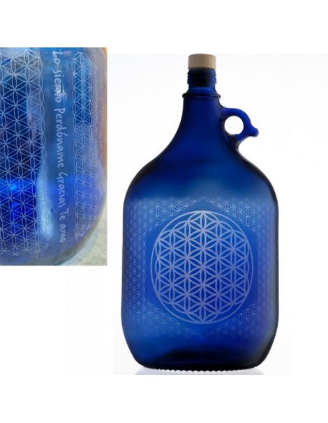 Garrafa de Vidrio Azul de Murano con Ho'oponopono Grabado 360º - 5 litros