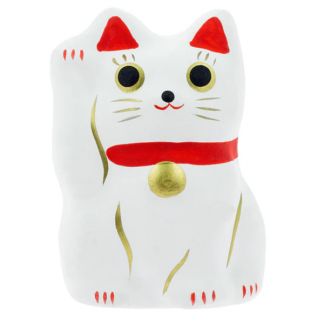 Maneki Neko Shiro (El Gato de la Suerte) Felicidad Tierra Zen - Blanco 4.8 cm.
