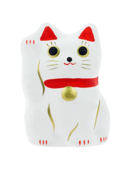 Maneki Neko Shiro (El Gato de la Suerte) Felicidad Tierra Zen - Blanco 4.8 cm.