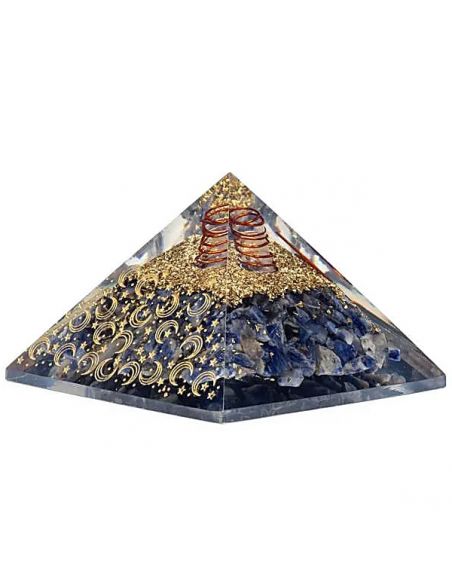 Orgonita Pirámide Sodalita con Luna y Estrellas 7x7x6 cm.