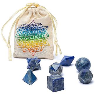 Juego de Siete Poliedros de Lapislázuli en Bolsa