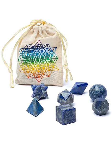 Juego de Siete Poliedros de Lapislázuli en Bolsa