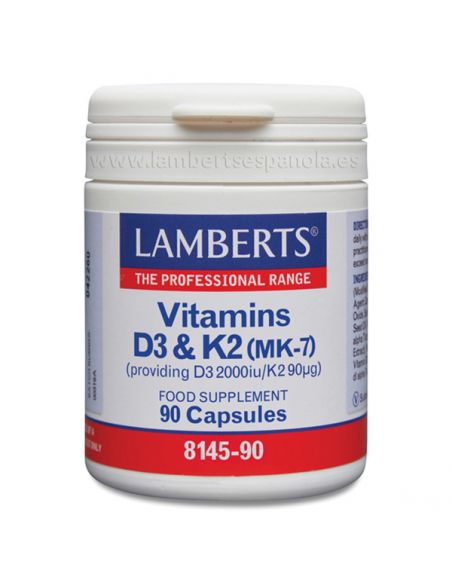 Vitamina D3 2000 UI y K2 90 mcg. Lamberts - 90 cápsulas